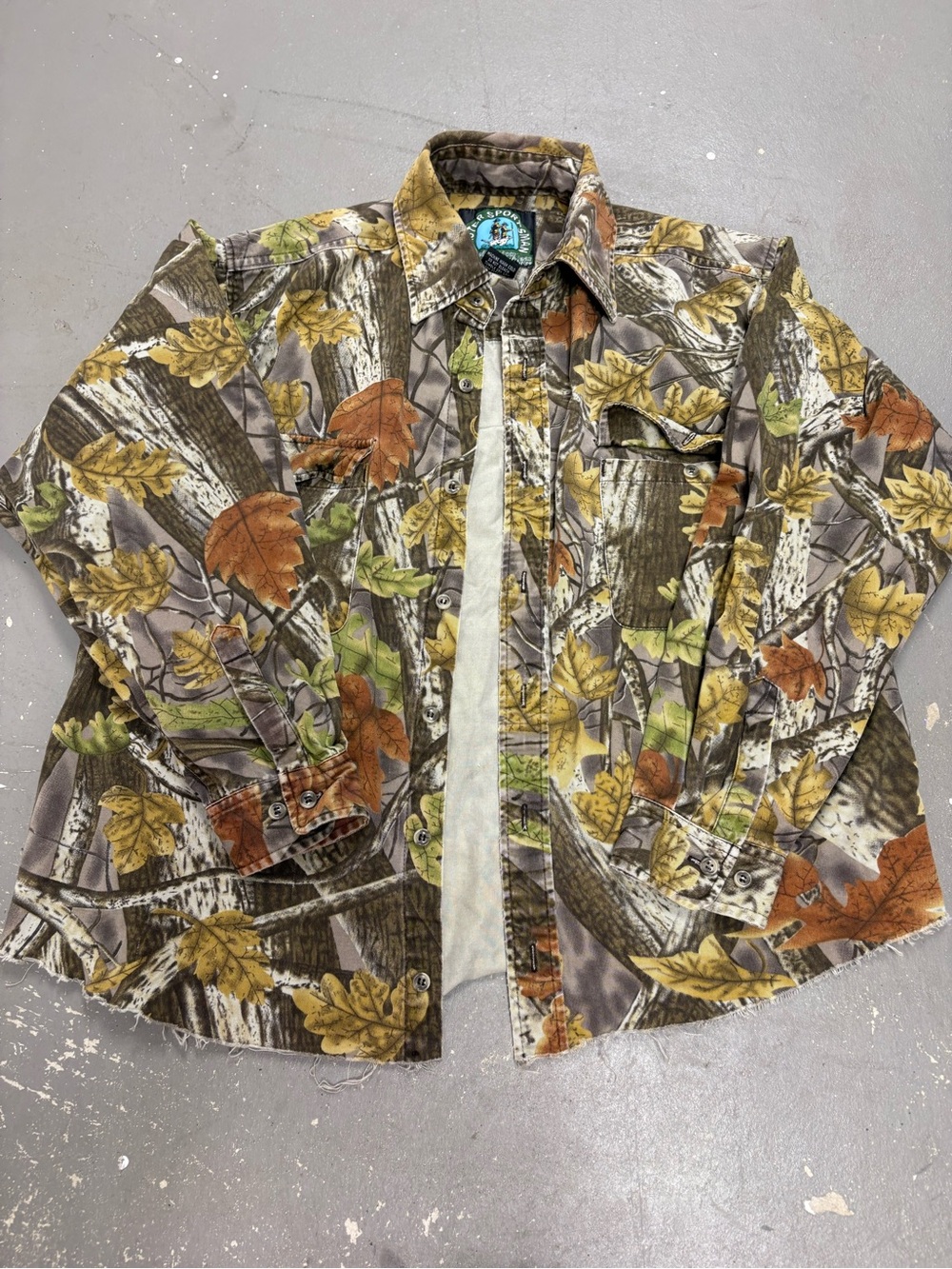 Vintage Master Sportsman Camo Button Up Shirt Womens XL Raw Hem Real Tree Leaves